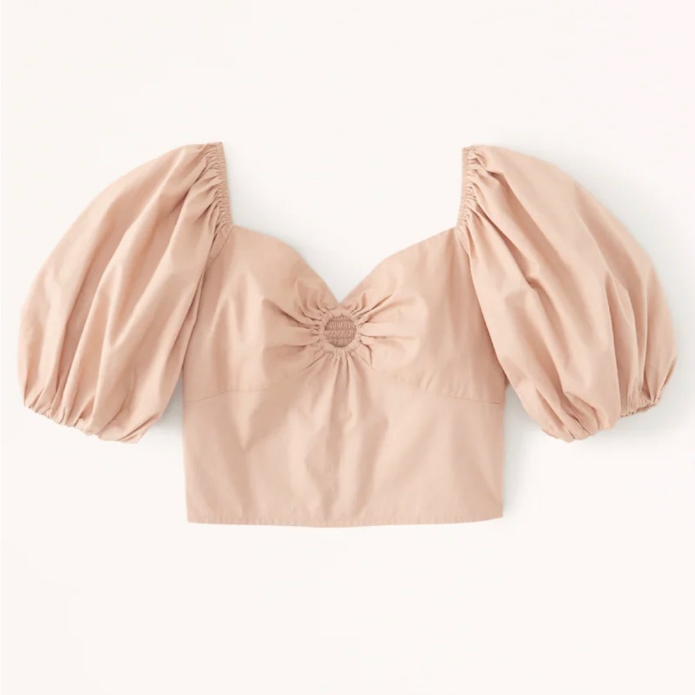 Abercrombie and Fitch Puff Sleeve Poplin O-Ring Top, LIGHT TERRACOTTA